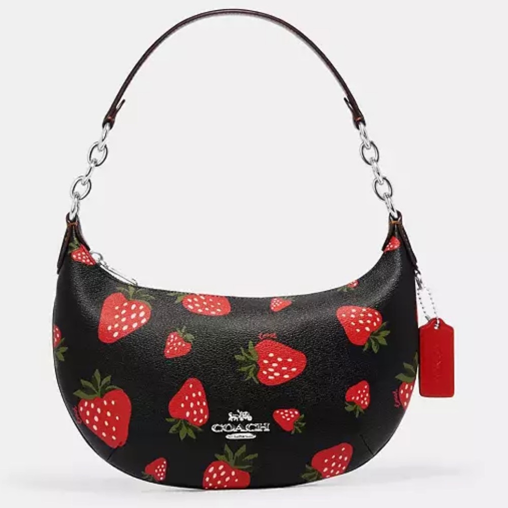 Coach Wild Strawberry Print Payton Shoulder Bag Black Multi - Picture 1 of 8